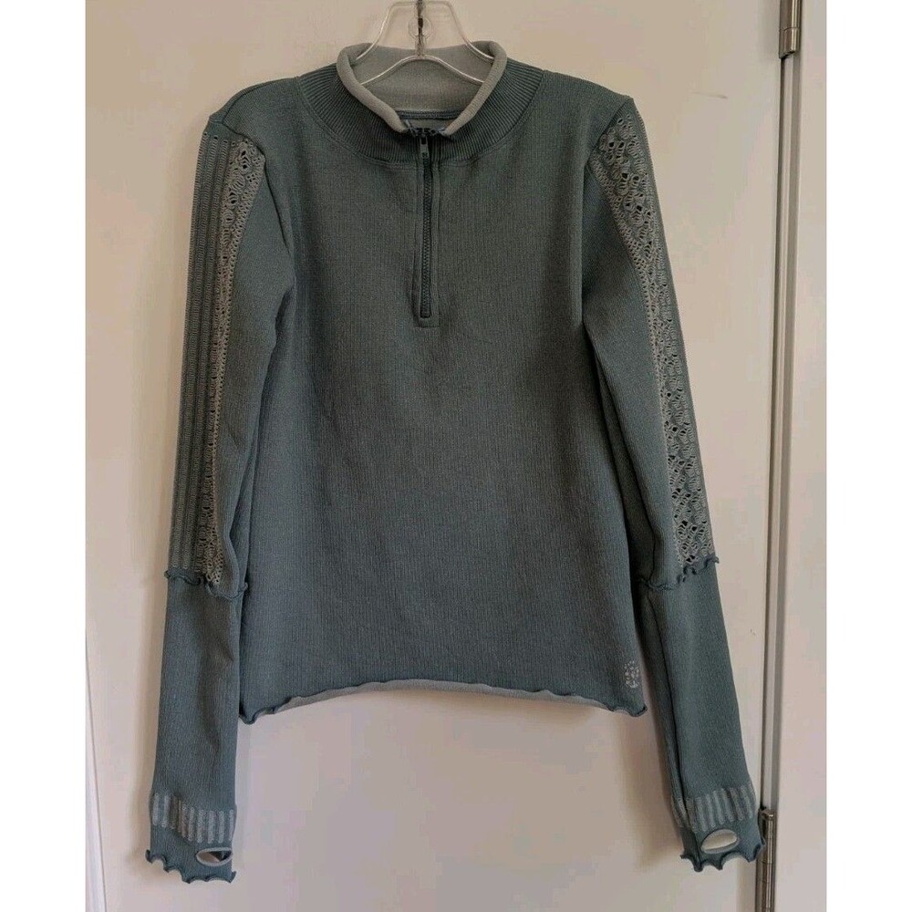 Free People Movement Femme Compression Ribbed Half Zip Pointelle Top XS Blue Run